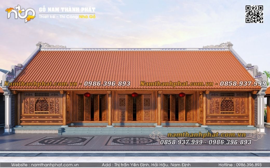 Mẫu nhà gỗ 5 gian 2 buồng lồi truyền thống Bắc Bộ